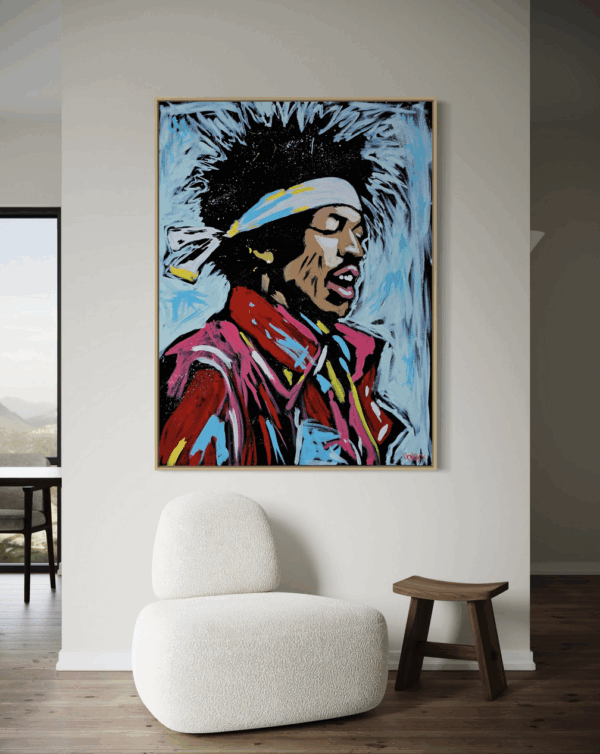 Hendrix x Henrix art print on canvas displayed on a wall